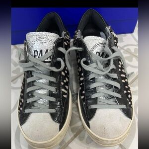 P448 Women Shoes Black John Leather Calf Hair Low Top Sneakers Casual EU 39